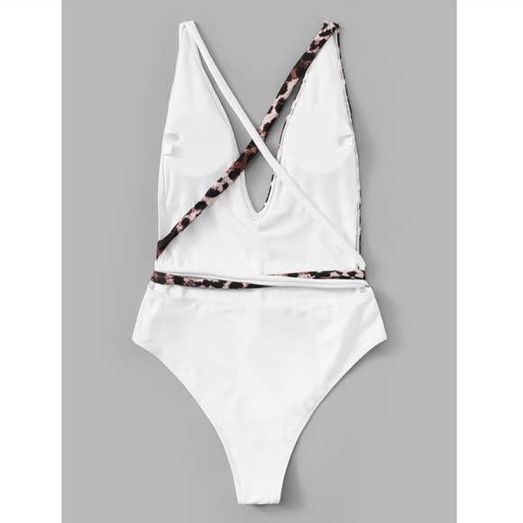 Leopard Criss Cross Backless One Piece Swimsuit - Picture 8 of 13